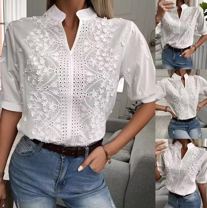 Women's shirt with embroidered detail and button line Lune London