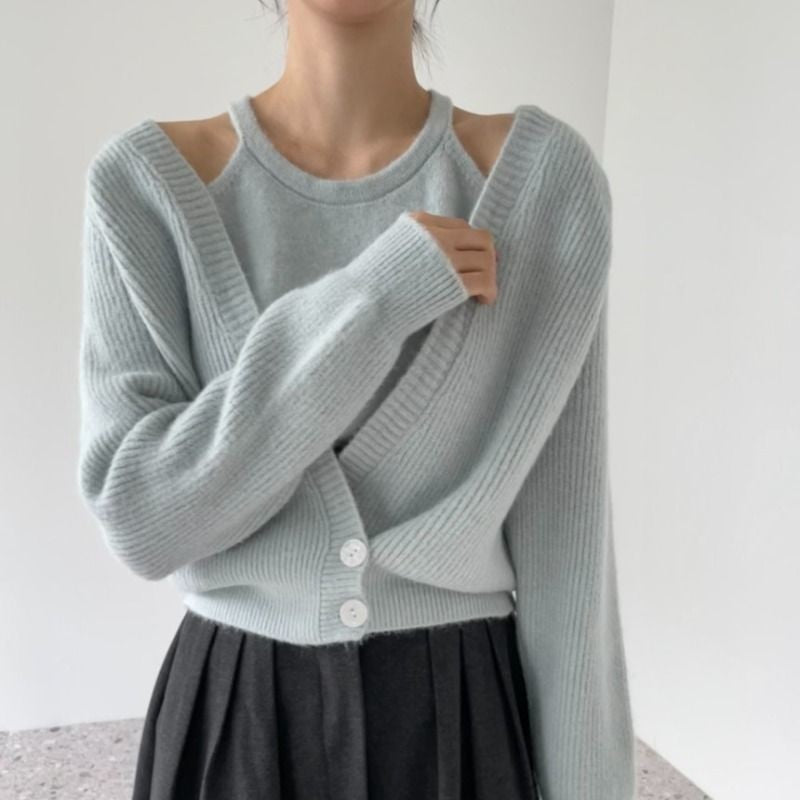 Cardigan sophistiqué pour femmes avec décolleté en V profond et fermeture à boutons Chic & Stil