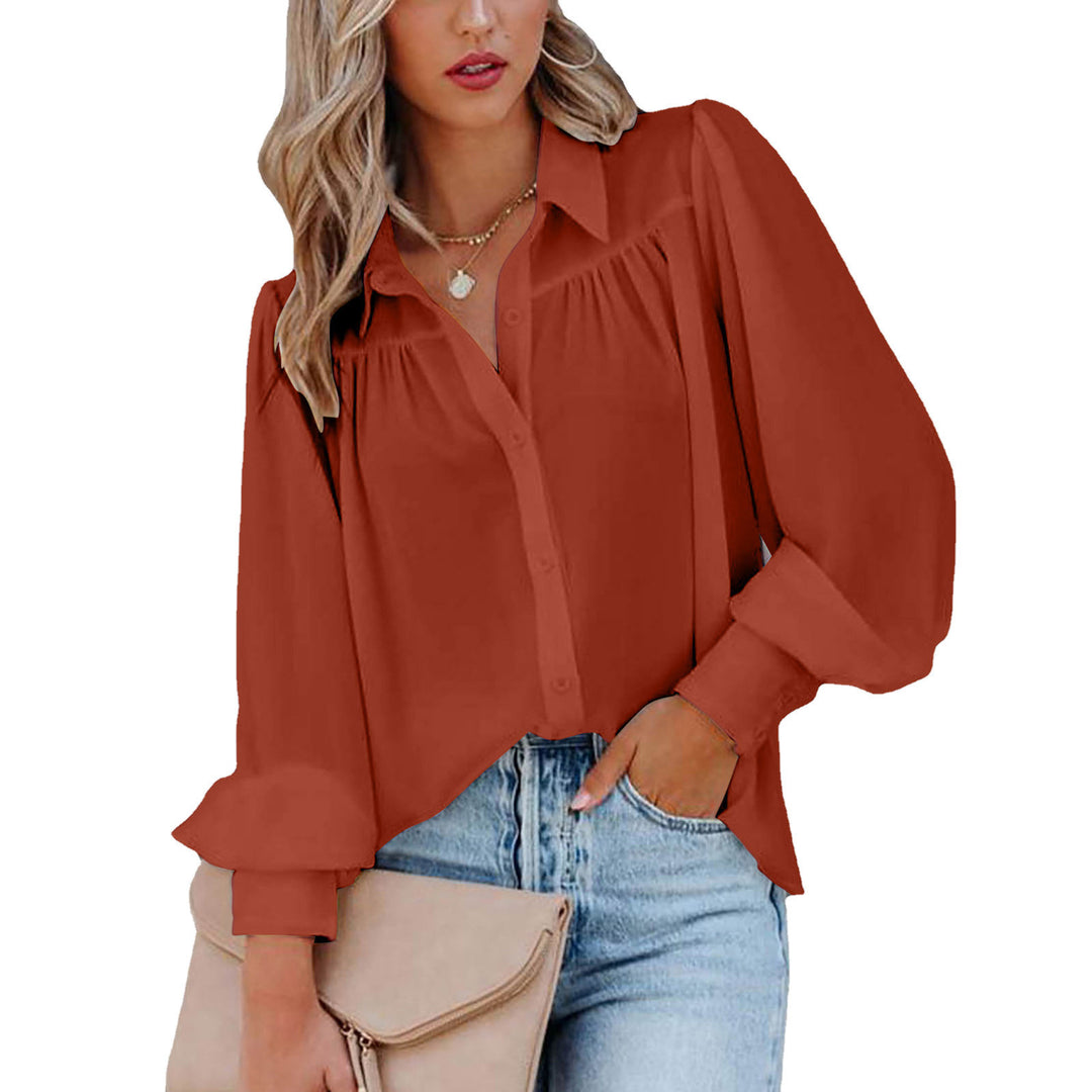 Elegant Women's Blouse with Puff Sleeves and Chic Button Details and Style