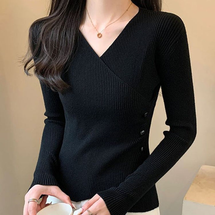 Wrap sweater for women with a fine rib design and button details Lune London