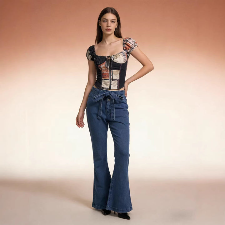 Women's Flared Jeans with Belt and High Waist Lune London