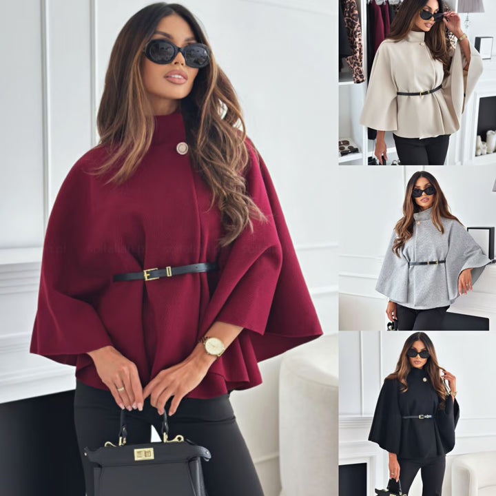 Elegant and fashionable women's cape-coat with textured fabric belt Lune London