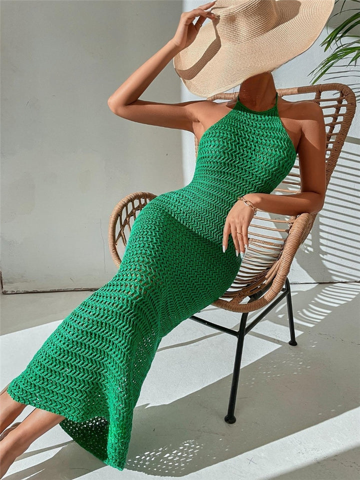 Lune London long sleeve halter dress Damen in airy crochet structure
