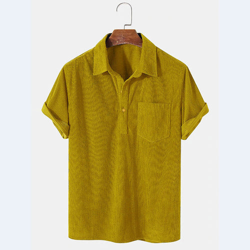 Men's short-sleeve striped fabric polo with button placket and chest pocket Chic und Stil