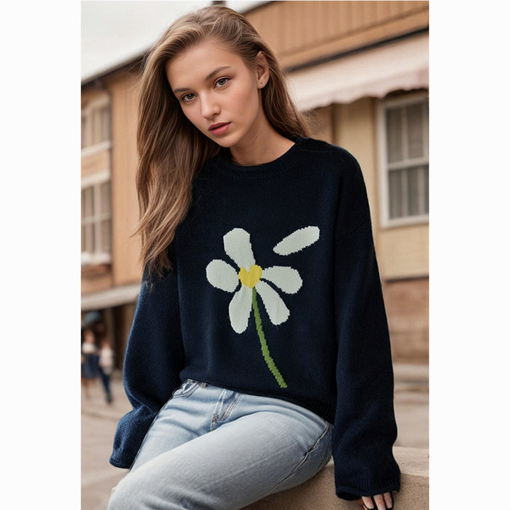 Knit sweater for women with floral pattern Lune London