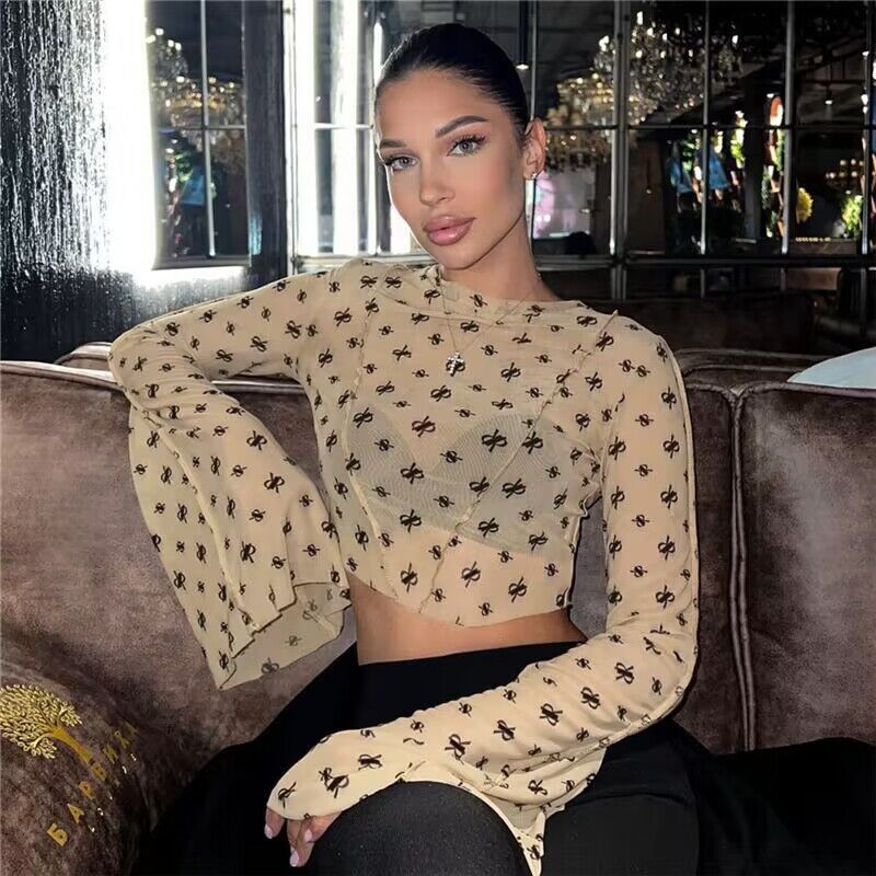 Women's Transparent Top with Long Sleeves and Delicate Pattern Lune London