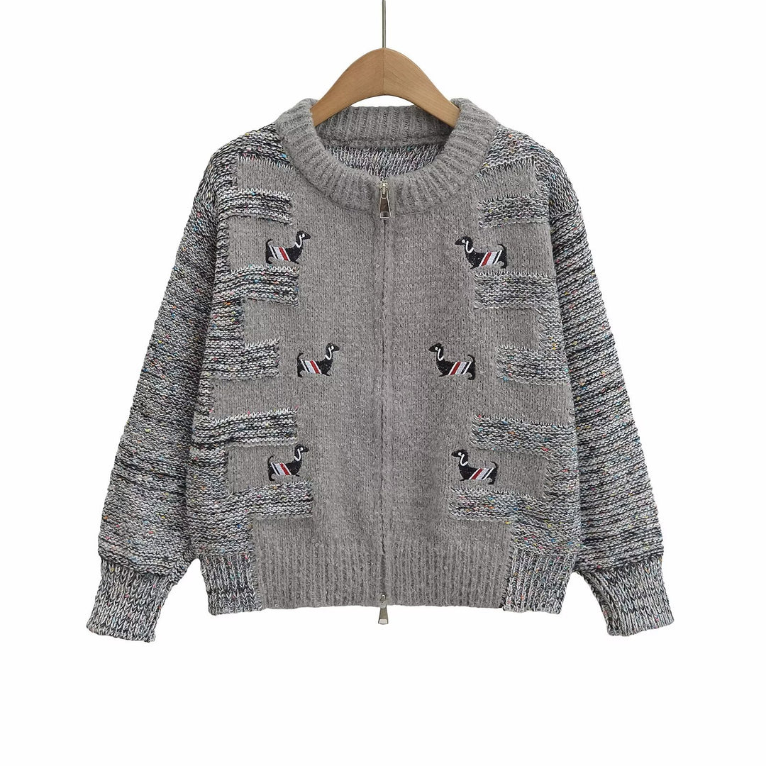 Ladies knit cardigan with colorful bird pattern Lune London