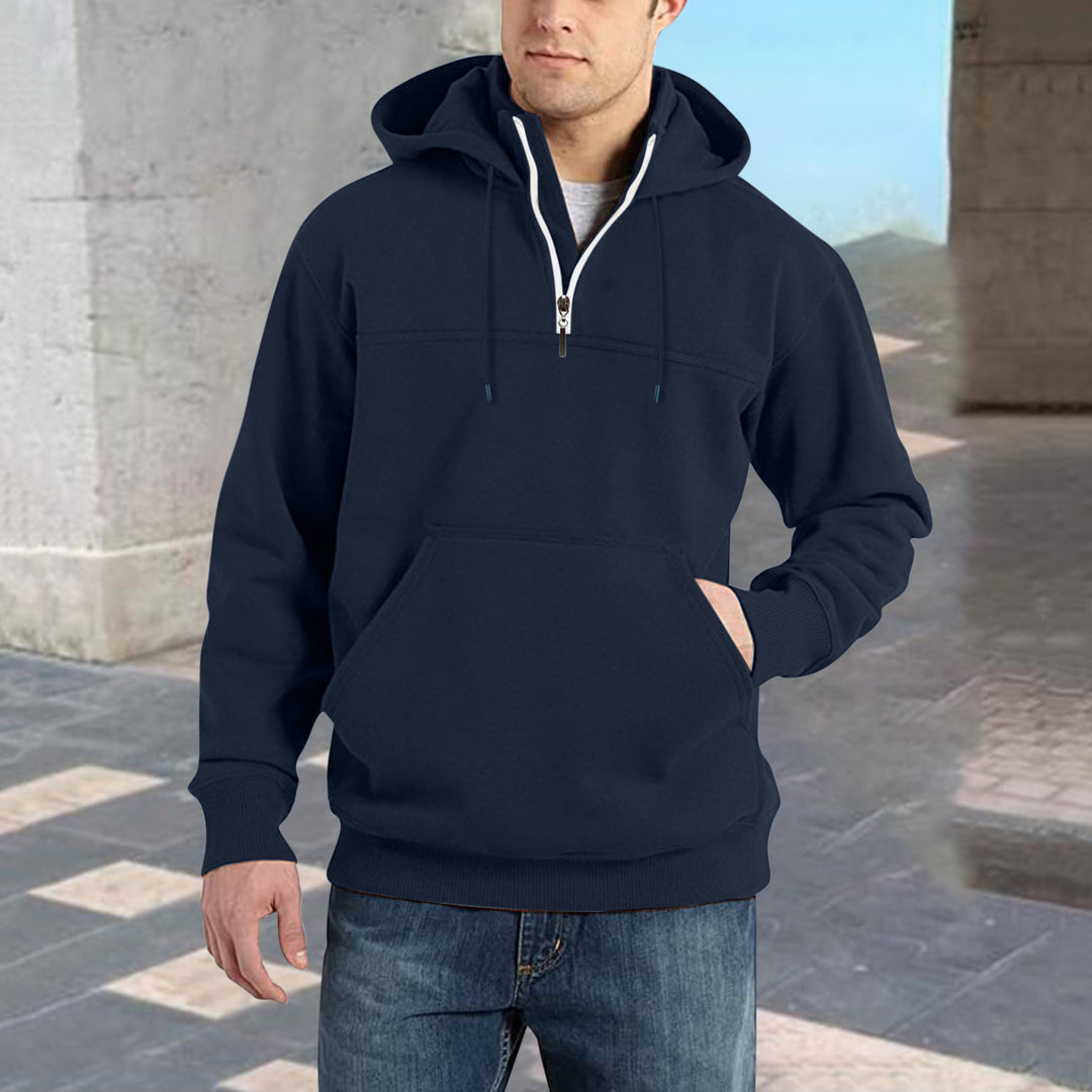 Men's trendy hoodie with half-zip and practical kangaroo pockets Lune London