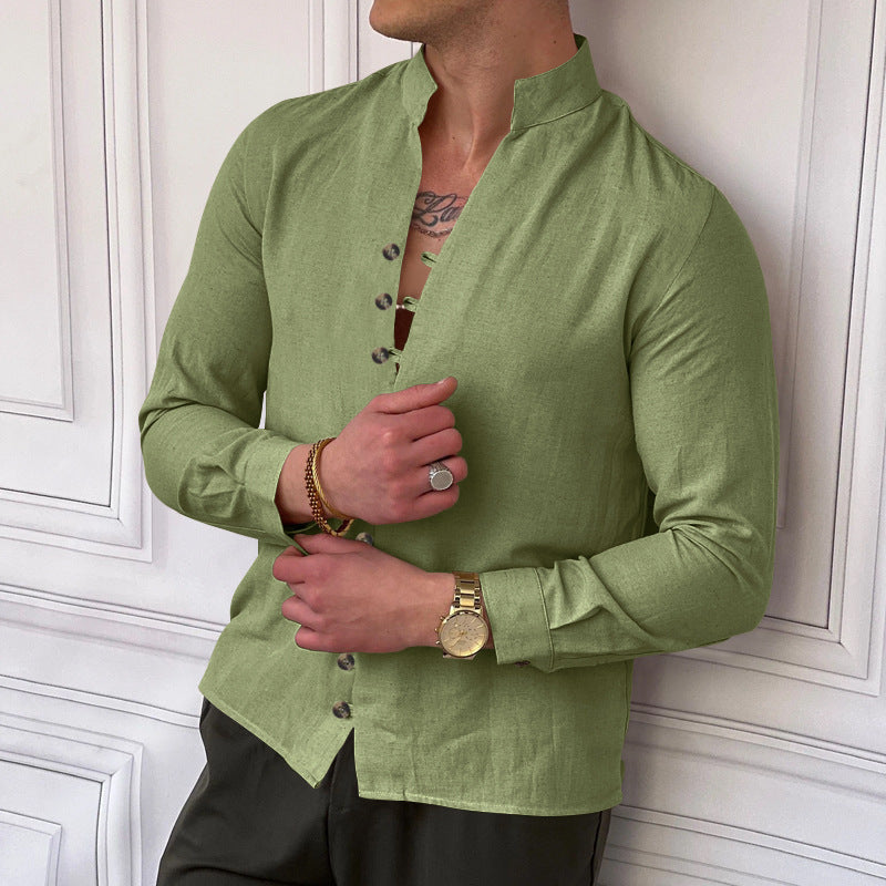 Men's long sleeve shirt with high collar and fashionable button details Lune London