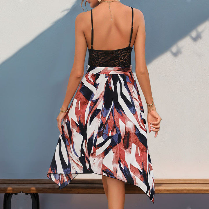 Asymmetrical flower dress for women with decorative belt Lune London