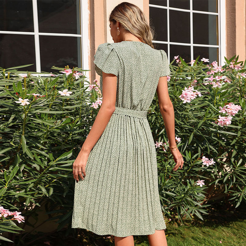 Pleated wrap dress for women with waist detail