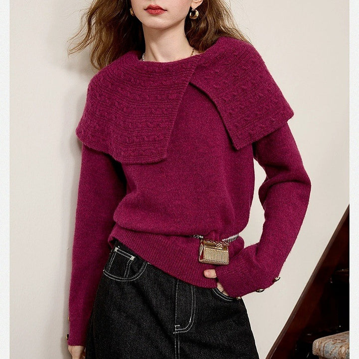 Pull élégant pour femmes en vert forêt avec col texturé de haute qualité Chic & Stil