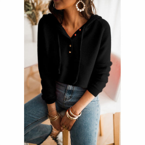 Lune London | Women's Loose Fit Knit Texture Button Details Adjustable Hood
