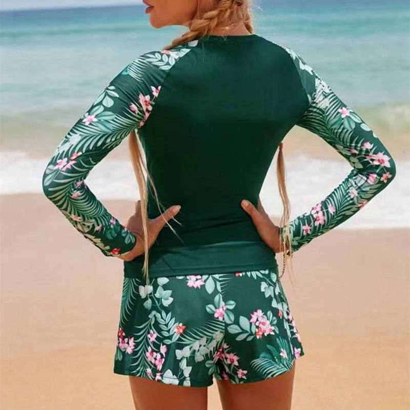 Women UV Protection Swimsuit with Long Sleeves and Fashionable Leaf Design Lune London