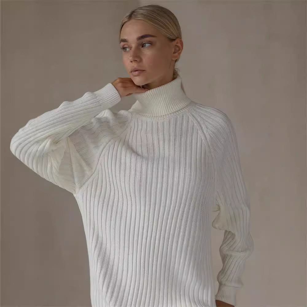 Women's Knit Dress with High Collar and Large Sleeves Lune London