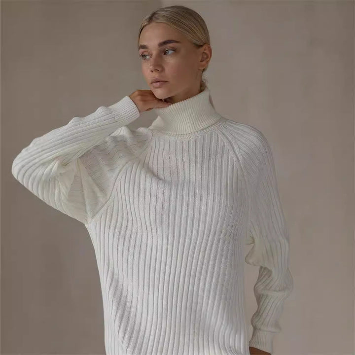 Women's Knit Dress with High Collar and Large Sleeves Lune London