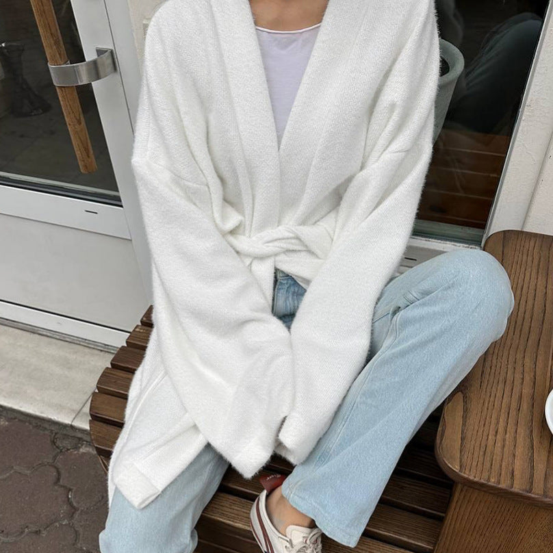 Ladies Cozy Cardigan with Wide Sleeves and Tie Belt Lune London