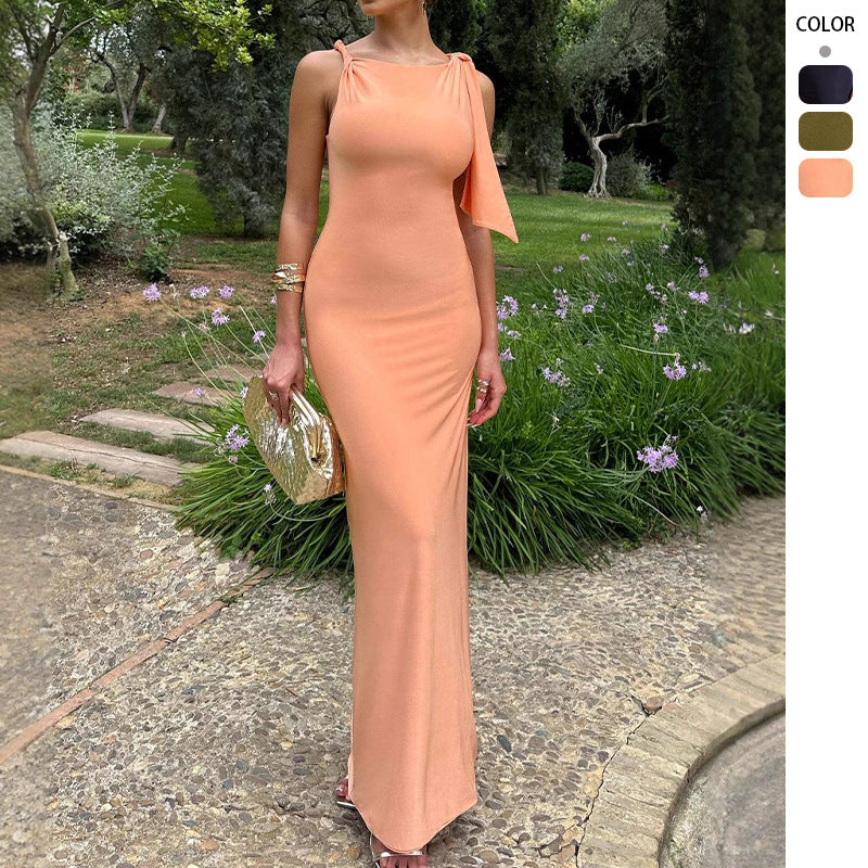 Elegant Maxi Dress for Women with Asymmetrical Strap and Chic & Stylish Fitted Cut