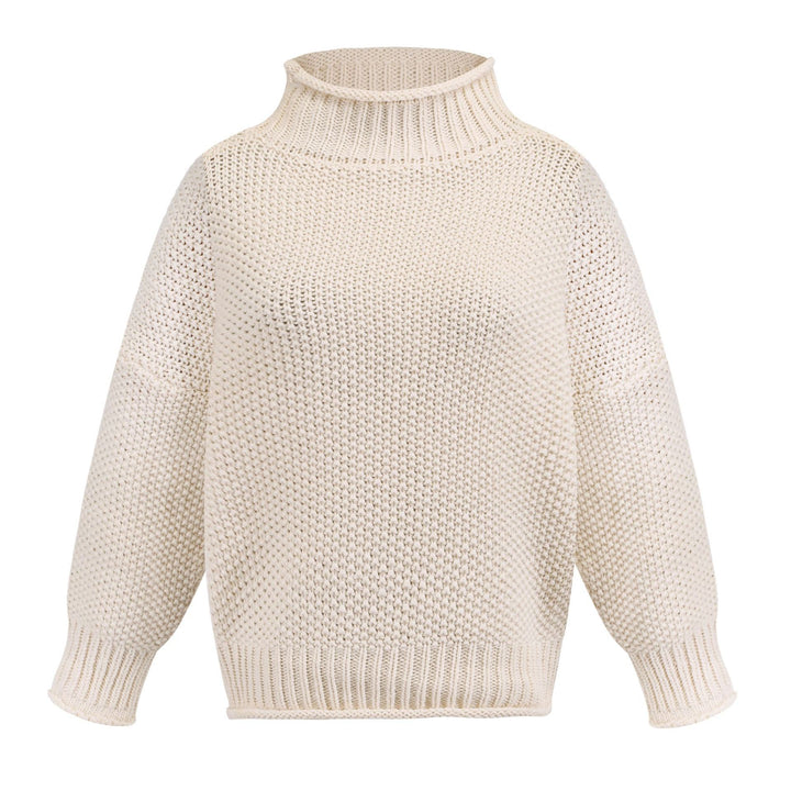 Ladies Comfortable Sweater with High Neck and Structured Knit Look Lune London