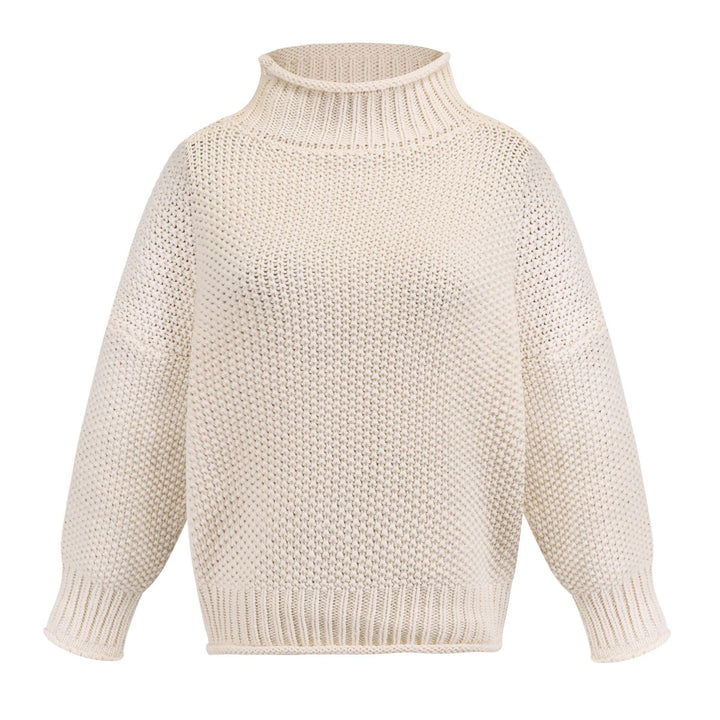 Women's Cozy Sweater with High Collar and Textured Knit Look Lune London