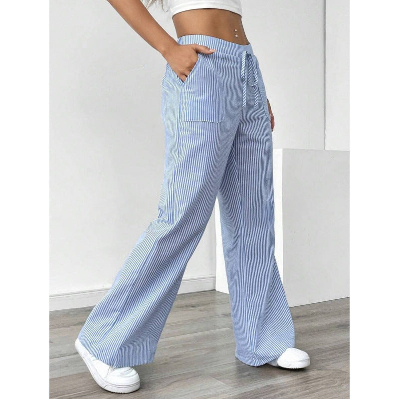 Wide striped pants for women with a high waist and practical pockets Lune London