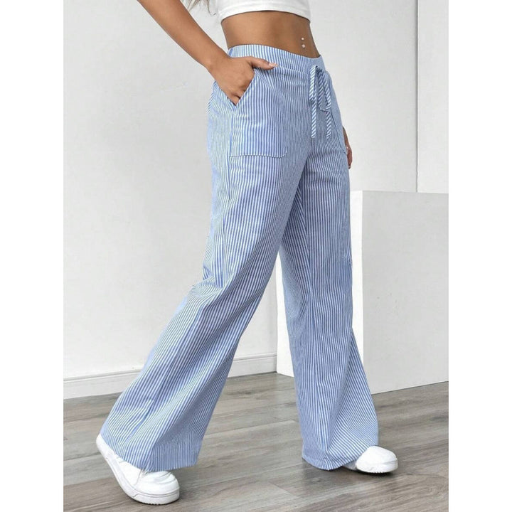 Wide striped pants for women with a high waist and practical pockets Lune London
