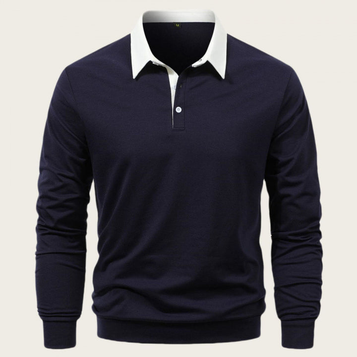 Men's long sleeve polo with contrast collar and high-quality cotton Lune London