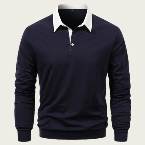 Men's long sleeve polo with contrast collar and high-quality cotton Lune London