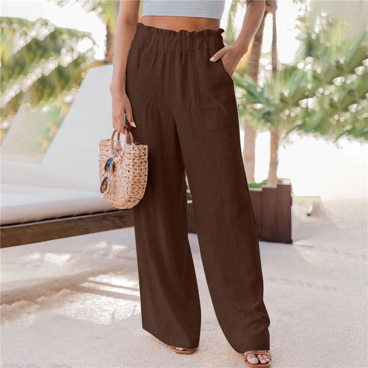 Wide palazzo pants for women with elastic waistband and practical pockets Lune London