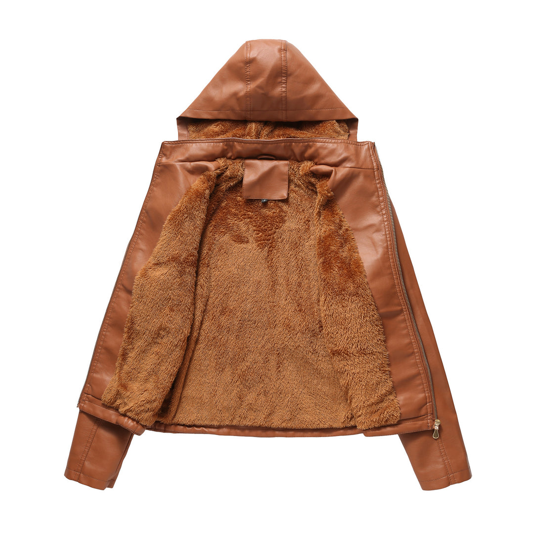 Elegant faux leather jacket for women with high collar and elastic cuffs Lune London