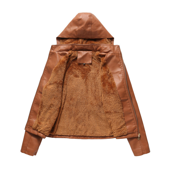 Elegant faux leather jacket for women with high collar and elastic cuffs Lune London