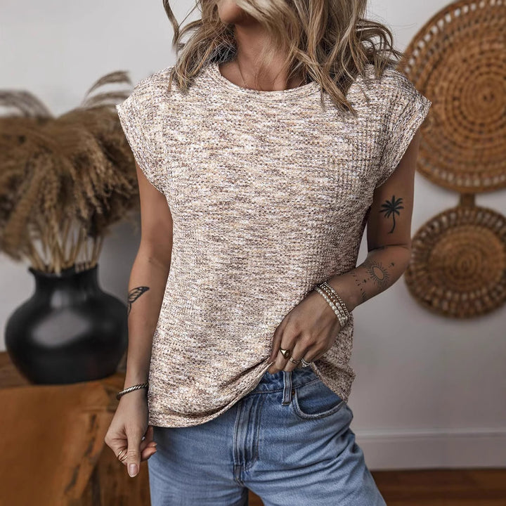 Round neck short sleeve textured T-shirt for women Lune London