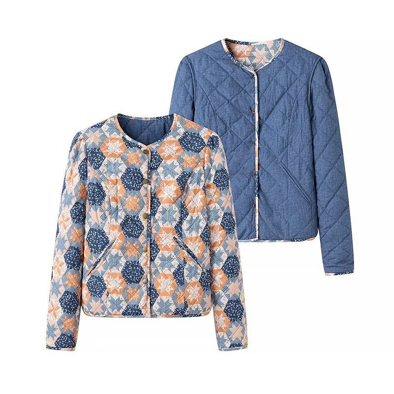 Veste matelassée de mode pour femme avec motif floral et poches pratiques