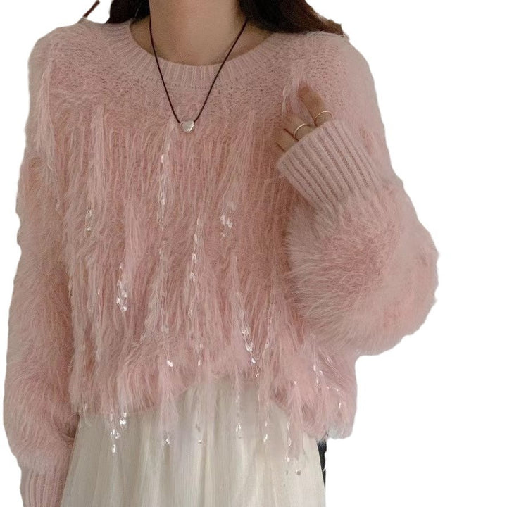 Fuzzy knit sweater for women with unique details Lune London
