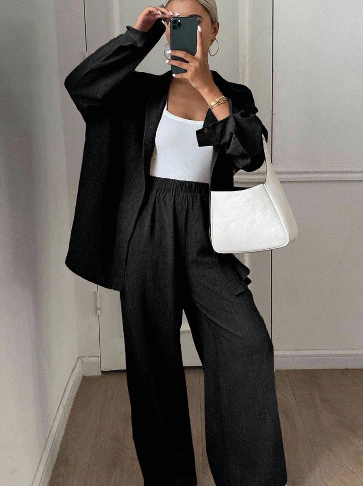 Ladies elegant casual linen blouse and wide pants Lune London
