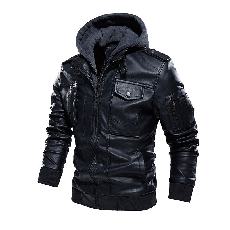 Elegant and comfortable leather jacket for men with removable hood Lune London