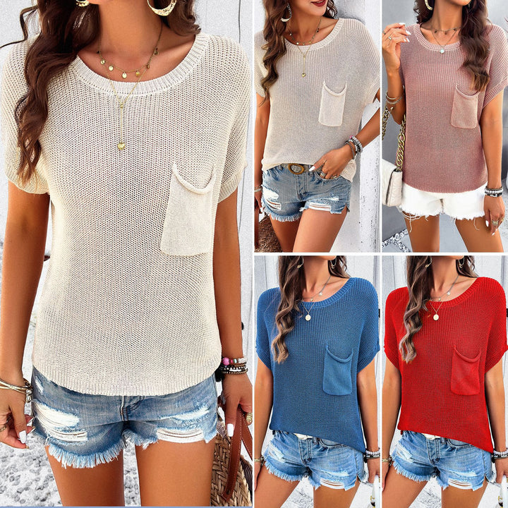Women lightweight knitted top with relaxed fit and practical chest pocket design Lune London