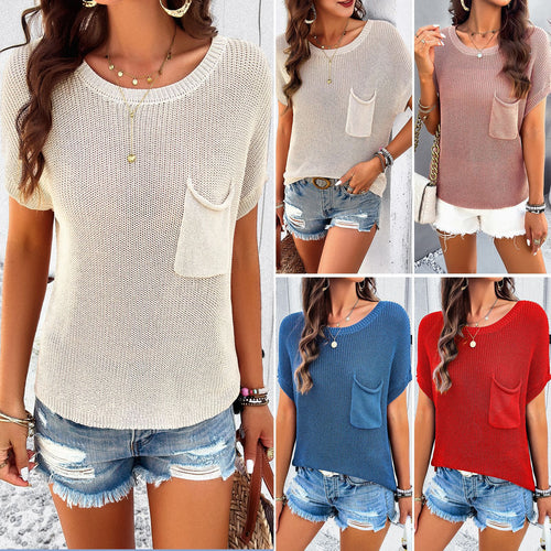 Women lightweight knitted top with relaxed fit and practical chest pocket design Lune London