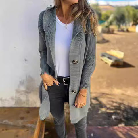 Ladies long cardigan with hood and pockets Lune London