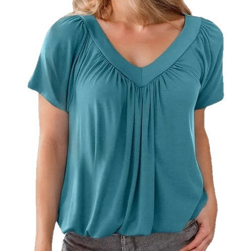 Lune London Women's Pleated V Neck Casual Top