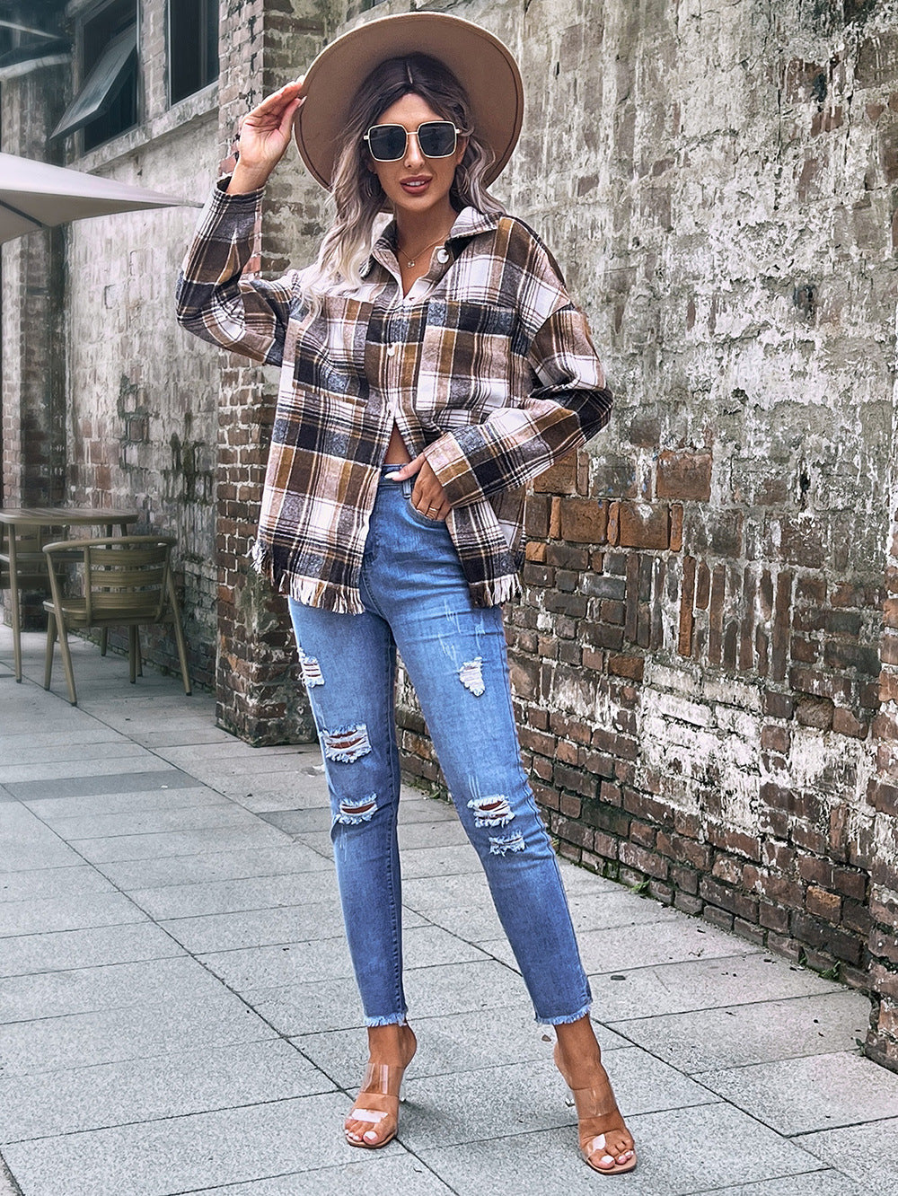 Lune London Women's Oversized Tartan Pattern Jacket