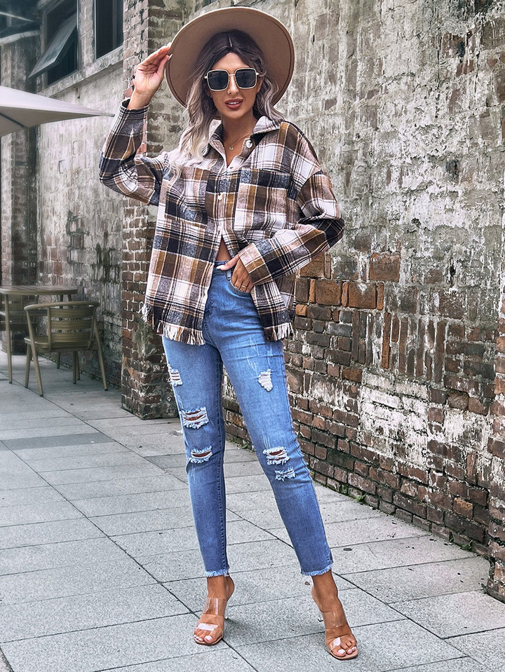Lune London Women's Oversized Tartan Pattern Jacket