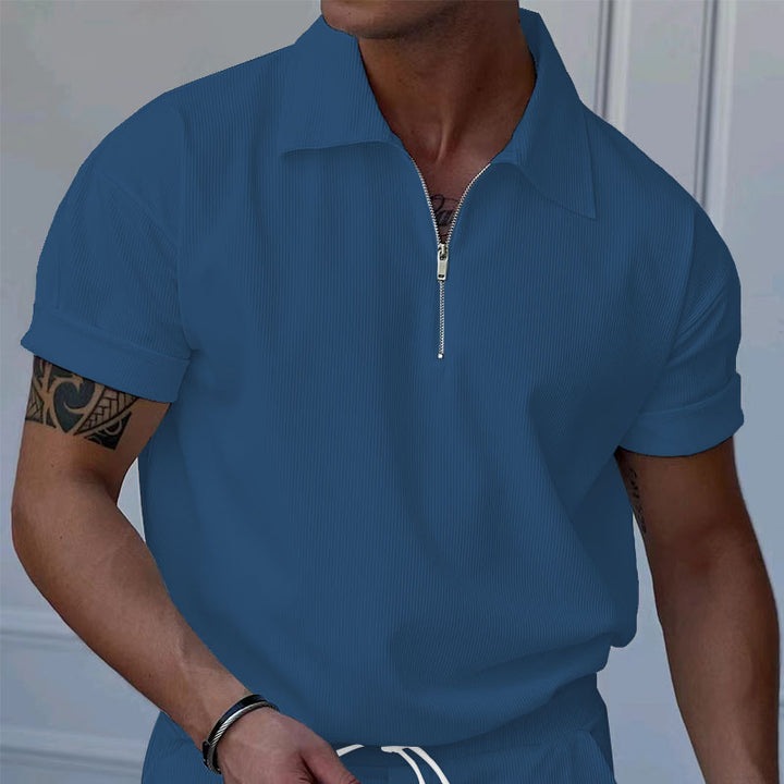 Short sleeve polo shirt for men with zip closure and structured fabric Lune London