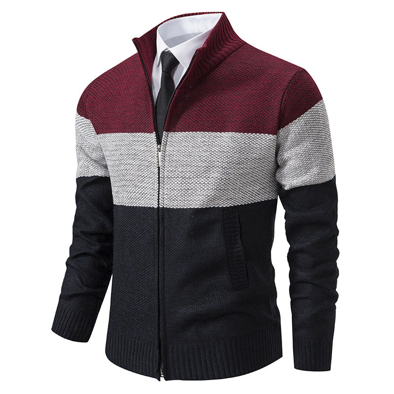 Trendy knit jacket for men with stand-up collar and modern zipper Lune London