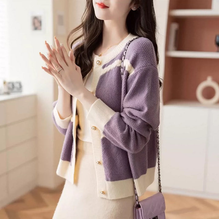 Casual knitted jacket for women with decorative braid details and shiny buttons Lune London