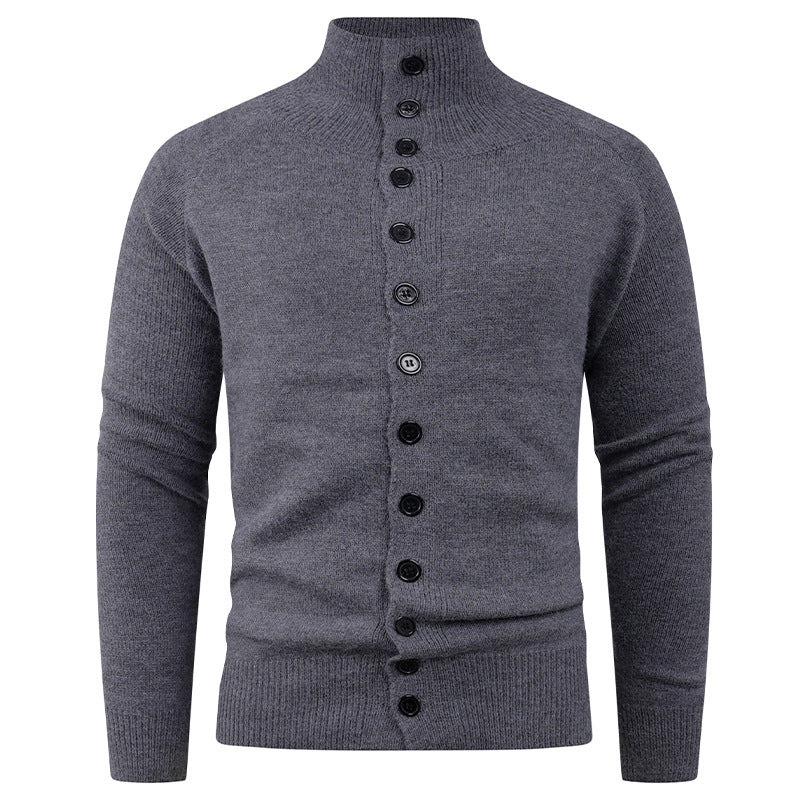 Men's knitted jacket with modern stand-up collar and button closure Lune London