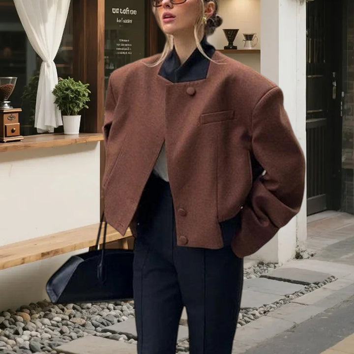 Lune London elegant cropped women's jacket with button details