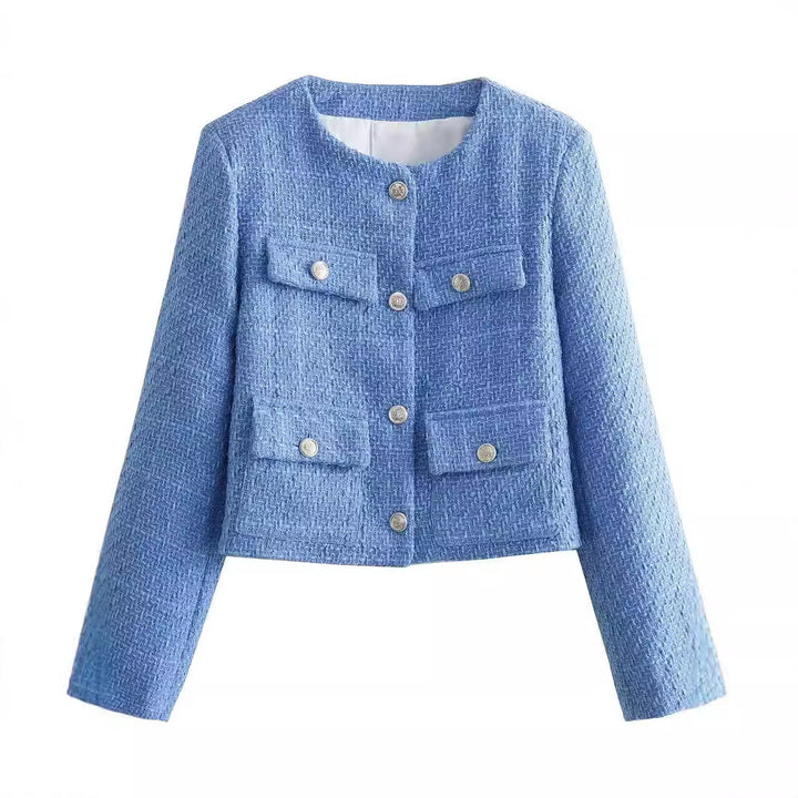 Veste courte tendance pour femmes avec boutons dorés et poches plaquées Lune London
