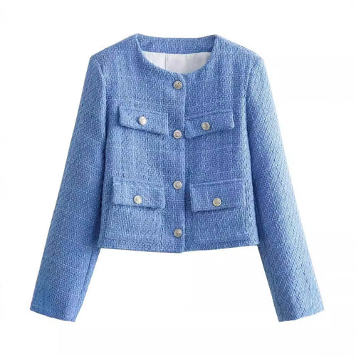 Veste courte tendance pour femmes avec boutons dorés et poches plaquées Lune London
