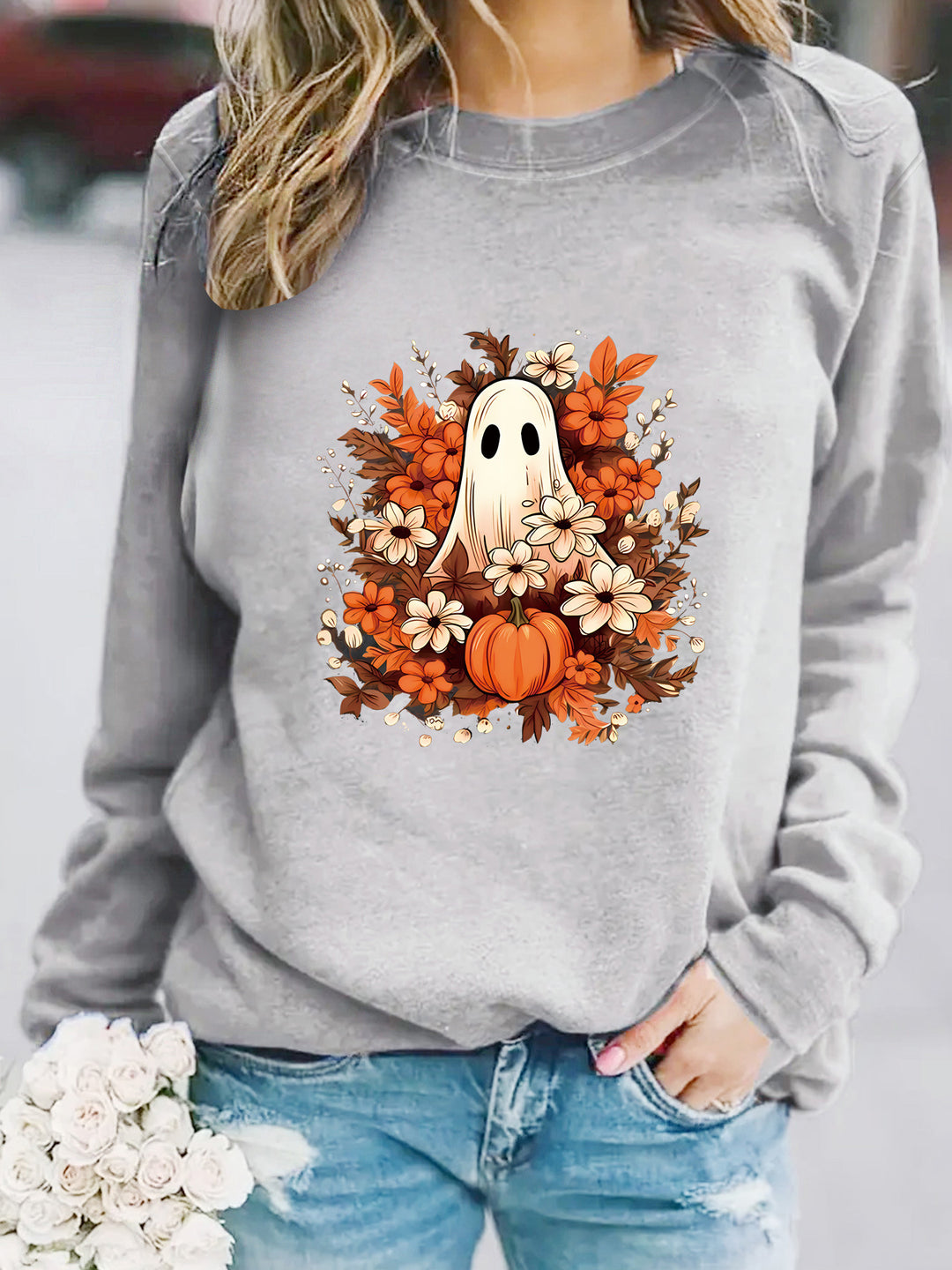 Sweatshirt femme avec motif automnal ludique et effrayant Chic & Stil